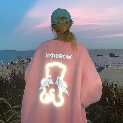 Moda bluza harajuku bluzy damskie Oversize z długim rękawem luźne ubrania dla par odblaskowy diabeł sweter kobiet topy kawaii