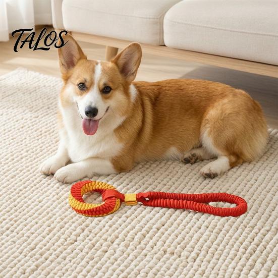 Durable Dog Tug Toys Bungee Toy, Woven Ring with Long Handle, Interactive Chew Teeth Tear Resistant Cleaning Toy for Medium Large Dogs, Dental Care of