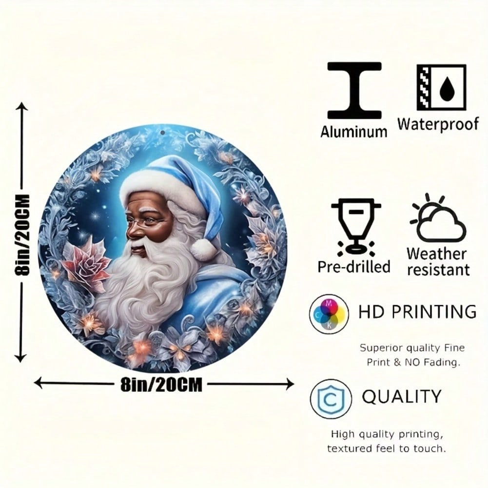 Christmas Iron Art Santa Wreath 8X8 Metal Wall Sign Holiday Home Decor 20x20