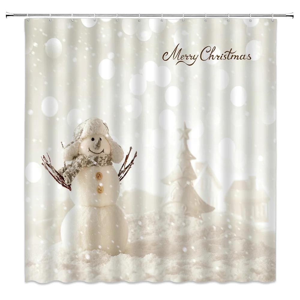 Waterproof Bathroom Shower Curtain Elk Christmas Santa Claus Fairy Snow Night Printed Bath Washable Quick Dry Wrinkle Decoratio