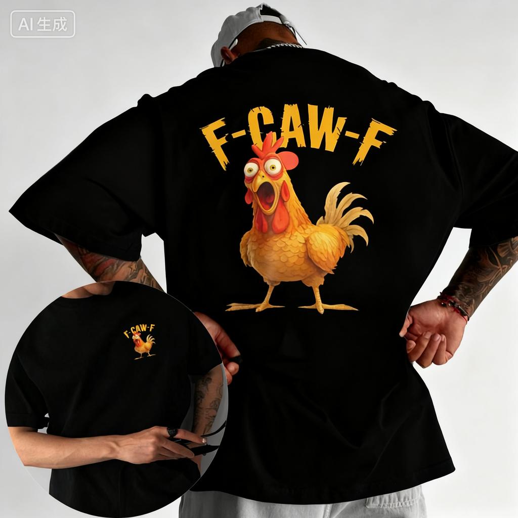 2025 Sommer Lustig F Caw F Huhn FCAWF Huhn 100% Reine Baumwolle Bedrucktes T-Shirt Herren Rundhals Kurzarm Geschenkidee Kleidung