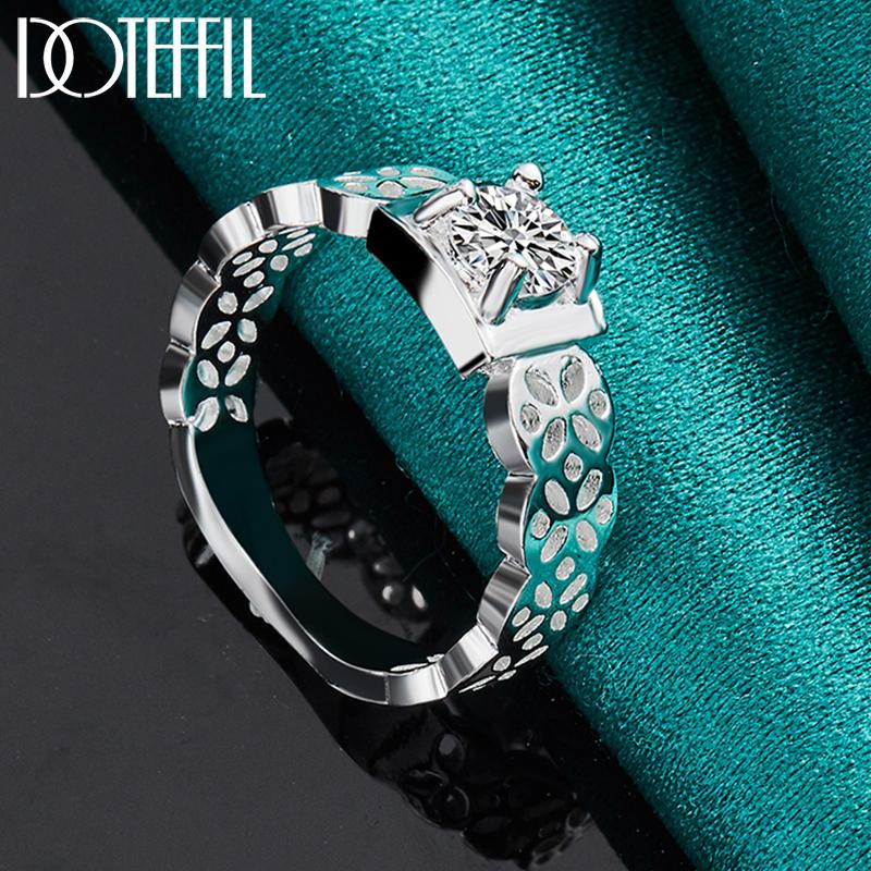 925 Sterling Silver AAA Zircon Hollow Pattern Ring Fashionable Wedding Jewelry