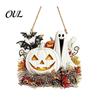 Ghost Wall Ornament Vintage Wooden Halloween Welcome Door Hanger, Pumpkin Skull Witch Farmhouse Hanger Sign, Hanging Decor for Front Porch Decoration