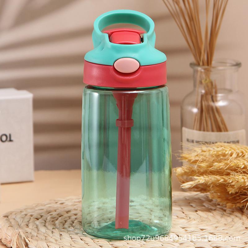 Children's straw cup, outdoor anti drop plastic water cup, large capacity