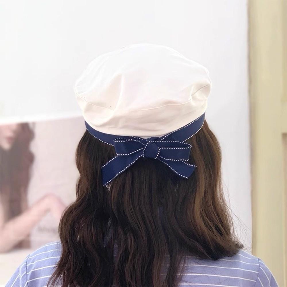 Sweet White Sailor Hat Korean Style Octagonal Cap Casual Painter Hat Spring Summer