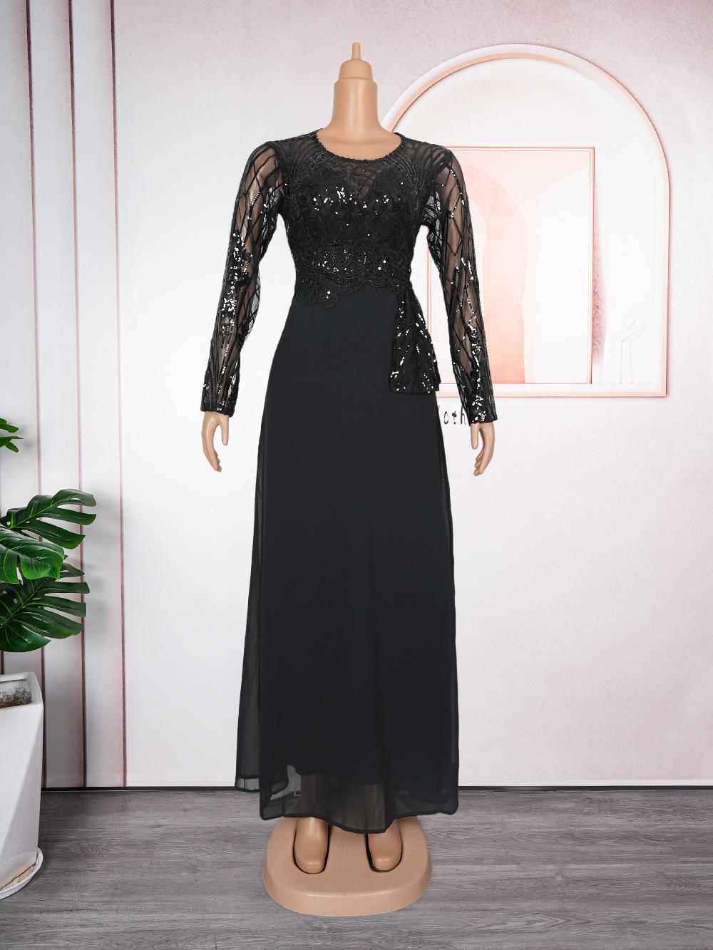 

Платье из шифона с круглым вырезом, расшитое бисером, для женщин больших размеров из Европы, Америки и Африки. 3XL чёрный