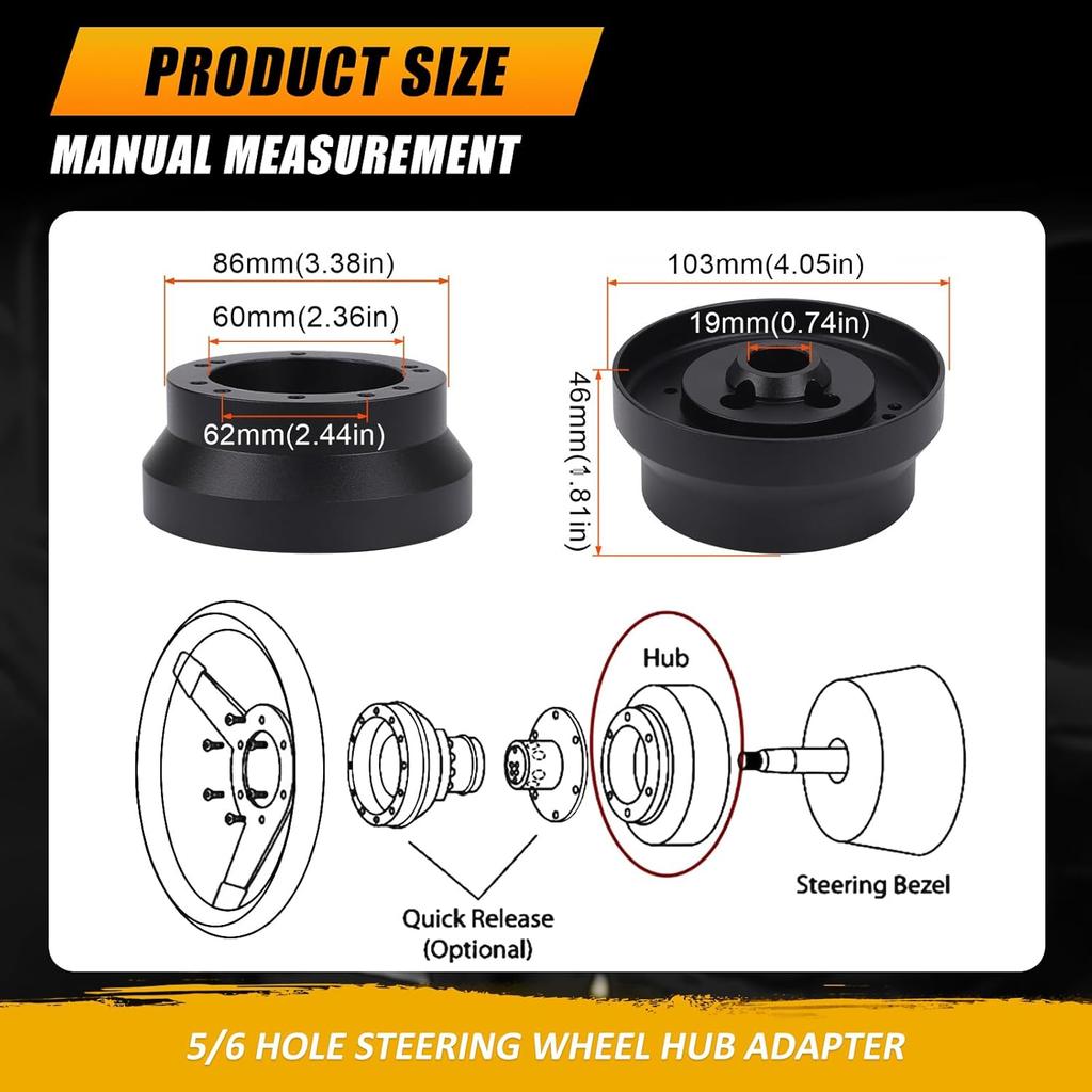 5 & 6 Hole Steering Wheel Hub Adapter For GMC Chevy Pontiac Cadillac Truck Pickup (Black)