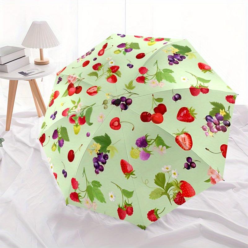 1pc Berry Pattern Automatic Opening/closing Umbrella, Reinforced 8-Rib Construction, Compact Travel Umbrella Yy250808129