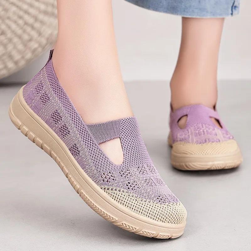 Womens Mesh Shoes Summer Breathable Casual Shoes Lightweight Walking Flats Shallow Mouth Hollow Out Footwear Comfortable Loafers