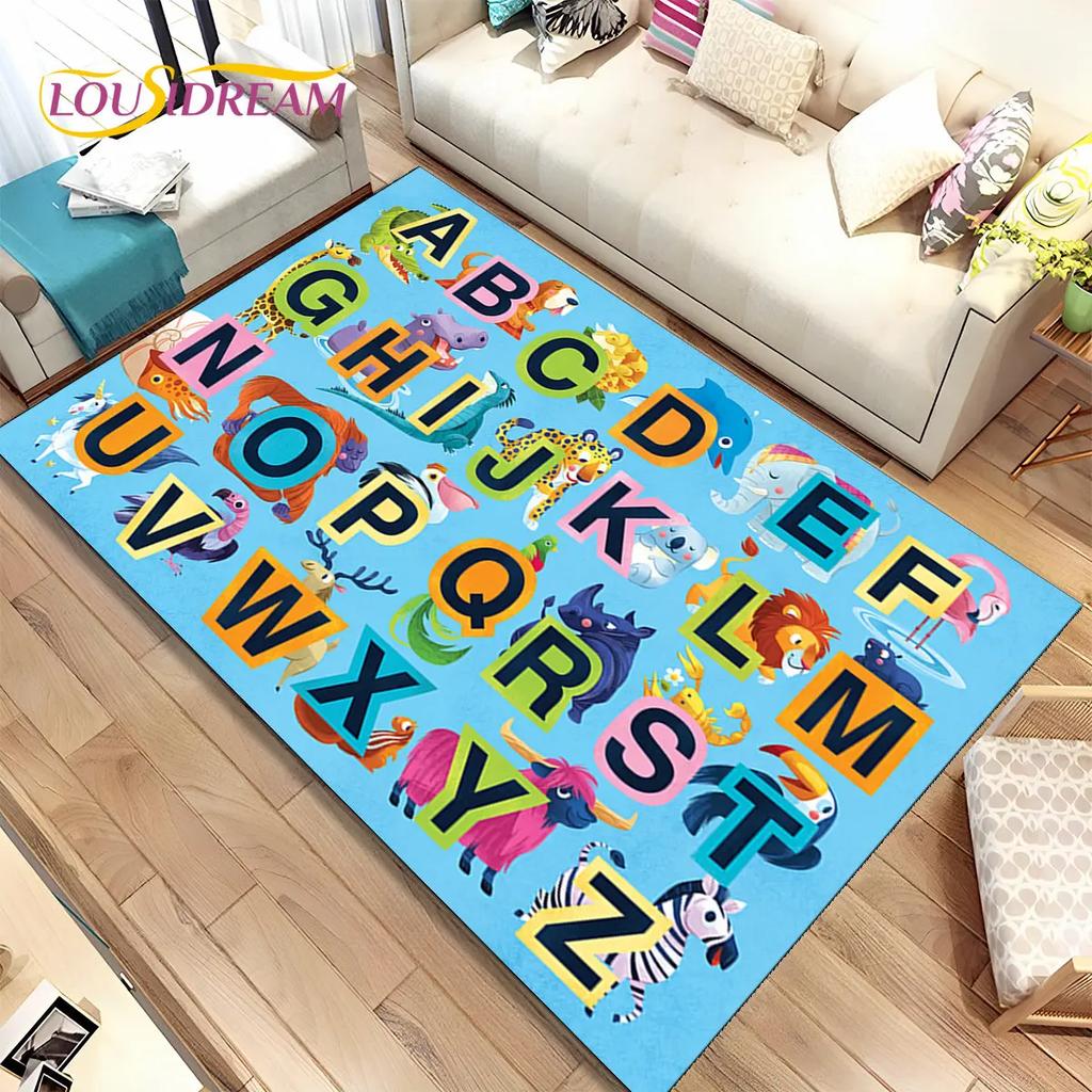 ABC Cartoon Kids Sala giochi Alfabeto Bambini che gattonano Tappeto per la prima educazione, tappeto per soggiorno, camera da letto, divano, tappetino antiscivolo