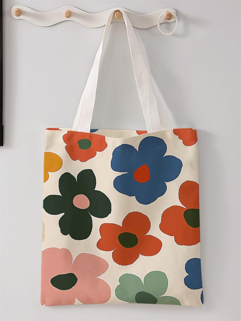 Flower pattern printed casual handbag, reusable fashionable backpack, multifunctional handbag, canvas shopping bag