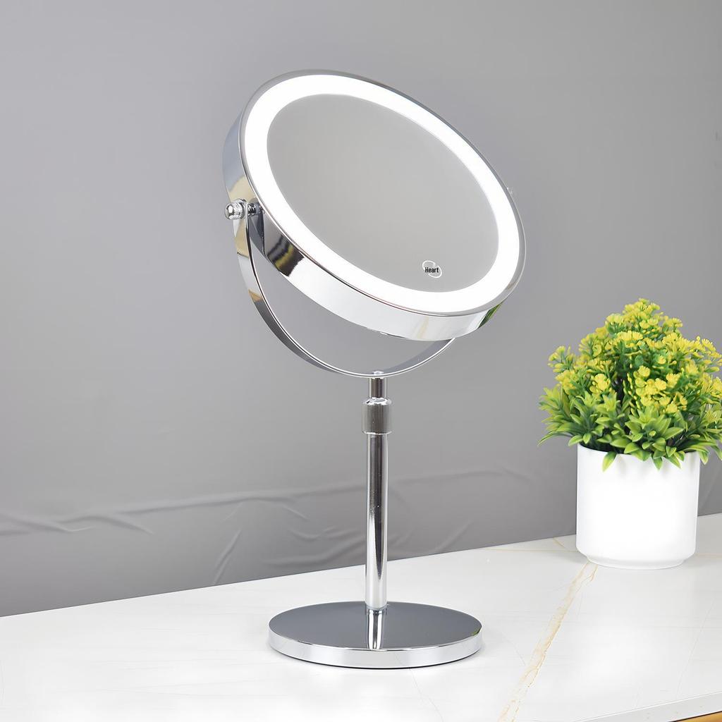 8" Double-Sided LED Lighted Makeup Mirror with Adjustable Height and Magnification