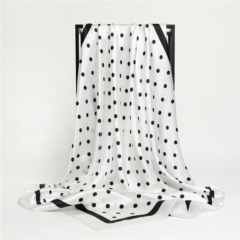 Polka Dot Square Scarf 90Cm Large Size Travel Sunscreen Shawl Color Din Imitation Silk Scarf Autumn And Winter Thin Model