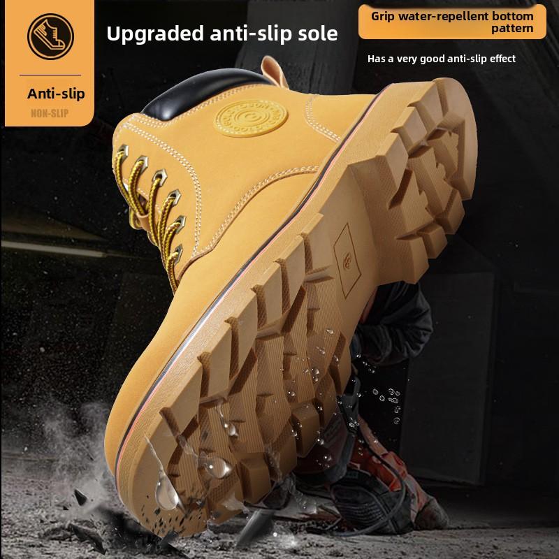 High-top Work Boots For Men Anti-smash Anti-puncture Work Shoes with Steel Toe Leather Safety Shoes Men for Work Waterproof Shoe