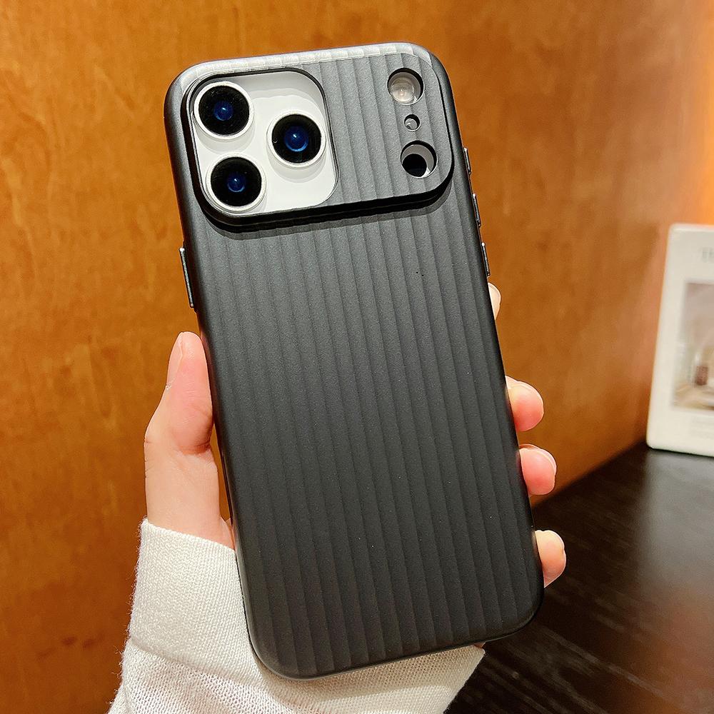 Matte Titanium Gray corrugated pattern phone case for iPhone 17 16 15 14 13 12 Pro Max Air Plus full shockproof hard back cover