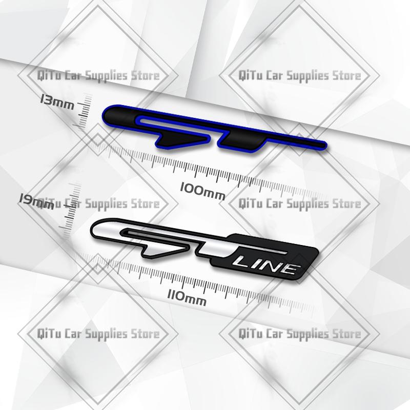 EEJQ9 Zinc Alloy Blue GT Line Badge Car Trunk Emblem 3D Grille Sticker For Kia Ceed Sportage Picanto Stonic Optima K5 Hyundai Peugeot