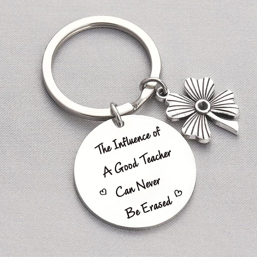 Four Leaf Clover Good Teacher Stainless Steel Keychain Lucky Design Fashion Pendant Practical Graduation Gift