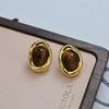 Vintage Maillard Tiger'S Eye Stone Irregular Oval Stud Earrings Women'S Niche Design Temperament Earrings Ear Jewelry