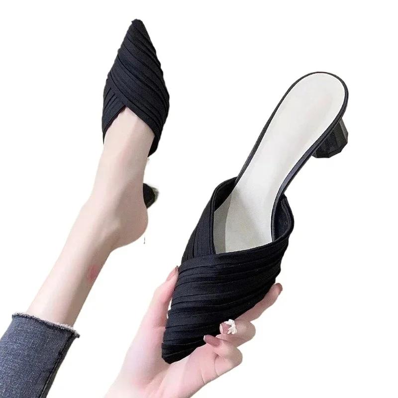 New Fashion Womens Shoes Heels Sandals Solid  High Slippers Femme  Woman Pumps Closed Toe