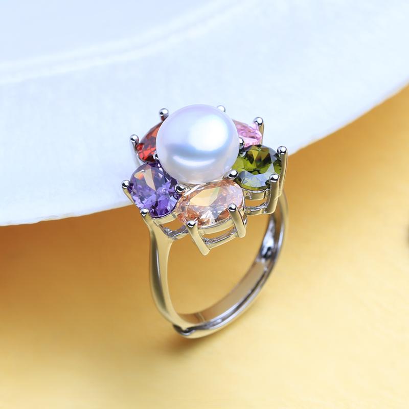 LSOOYH Pearl Jewelry Natural Freshwater Pearl Rings For Women Fashion Female Cubic Zirconia CZ Flower Ring