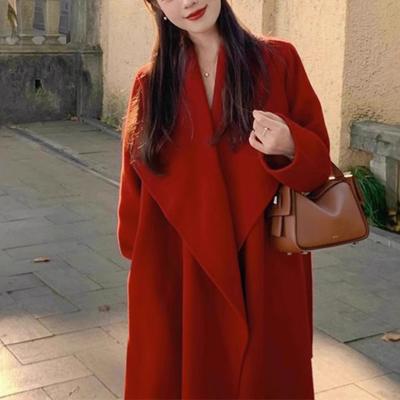 Manteau d'hiver en laine mi-long et haut de gamme pour femme