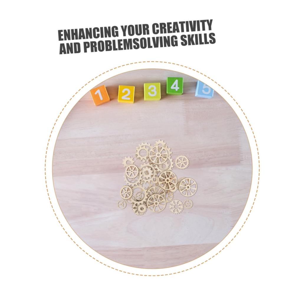 SEWACC Wooden Gear Puzzle, 100 Pieces Set, Small Wood Gears for DIY Crafts, Ideal for Home Learning and Creativity
