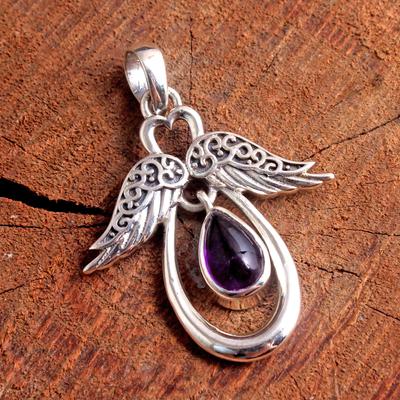 Amethyst Kyanite Moonstone Angel Wings Pendant 100% 925 Sterling Silver Jewelry Reiki Pendant