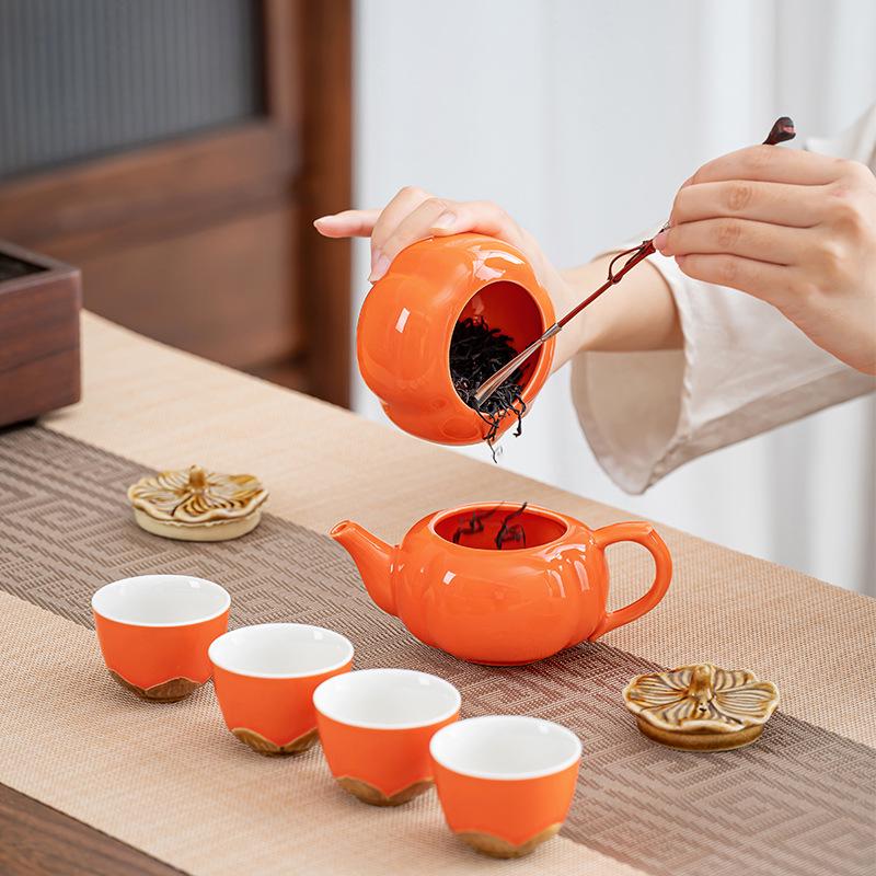Persimmon Ruyi Ceramic Tea Set with Gift Box - Complete Ruyi Teapot Set