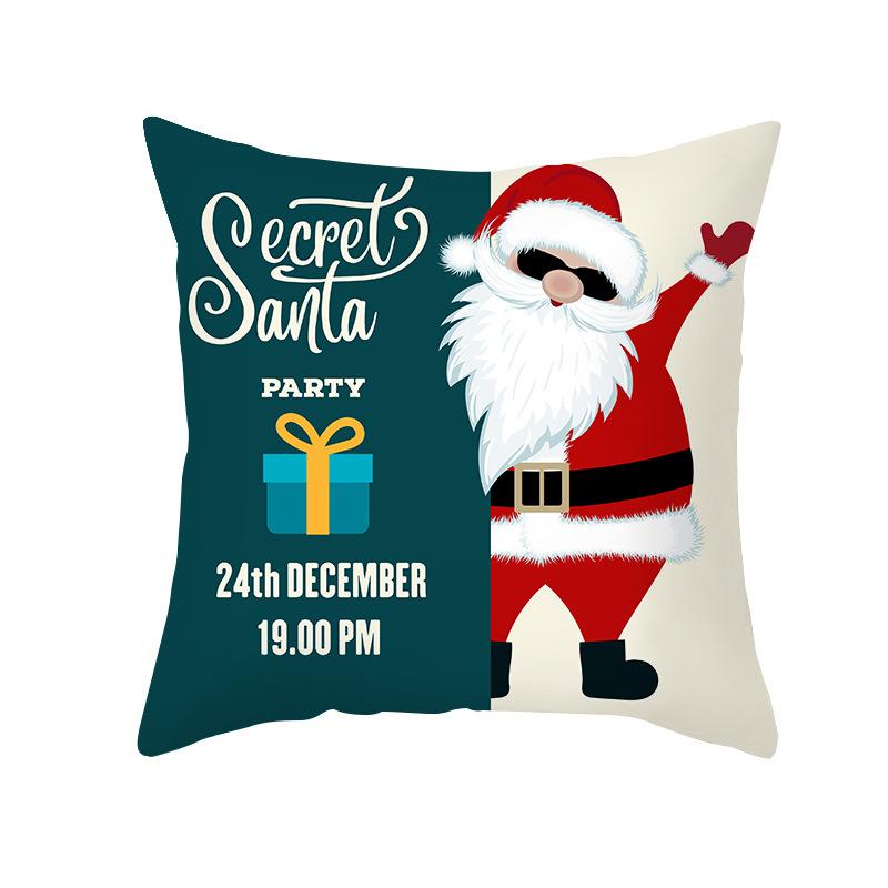 Cartoon Printed Christmas Pillow Case Peach Skin Santa Claus Wish Pillow Home Sofa Cushion