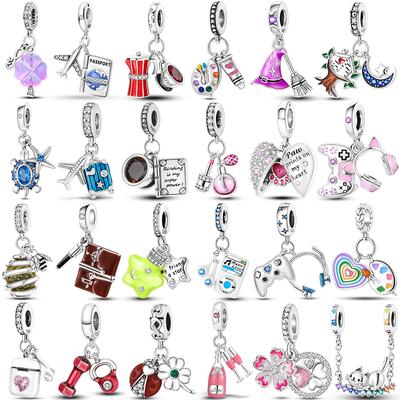 100%Copper Charms Perfume Coffee Fit Original Bangle Heart Charm Dangle Pendant Beads Bracelet Necklace Diy Jewelry Gift