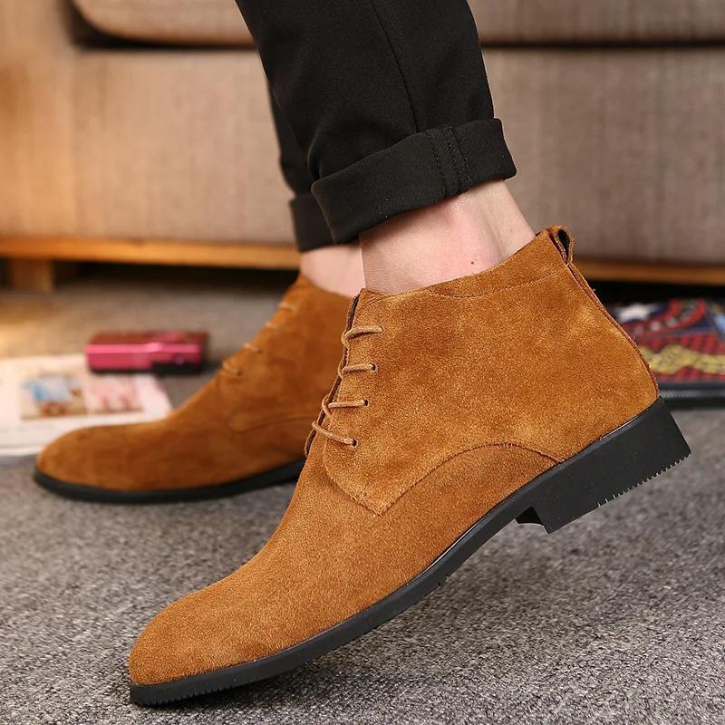 Men Boots Genuine Leather Ankle Boots Breathable Men Leather Boots High Top Shoes Outdoor Casual Men Winter Warm Shoes tyh7