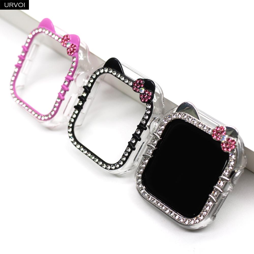 URVOI cover for Apple Watch Series 10 9 8 7 6 SE 5 hard bumper frame zircon Case for iWatch protector kitty design 40 41 42 46mm 7