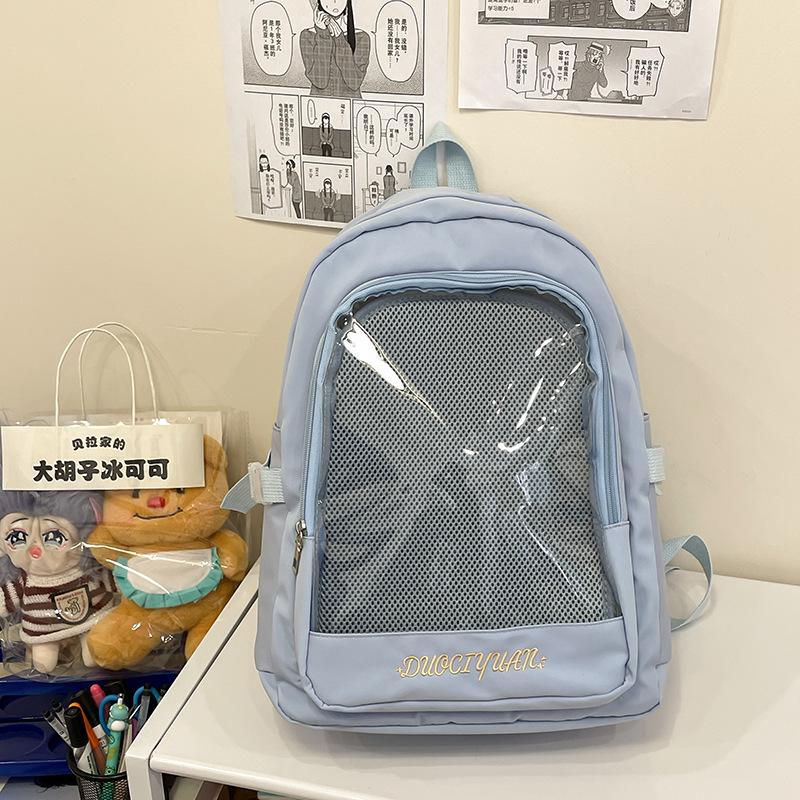 Schoolbag pain bag backpack baby bag female, Japanese ins transparent pvc bar badge backpack, cute soft girl student schoolbag