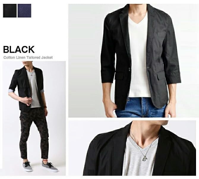 Arcade Slim Fit Summer Tailored Size 09 Black Men's Cotton-Linen Jacket, 3/4 Sleeves, Jacket, Spring/Summer, M,