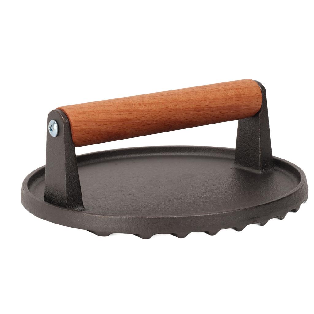 Prasa do burgerów Okrągła żelazna prasa do grilla z drewnianą rączką do bekonu steka mięsa kanapki