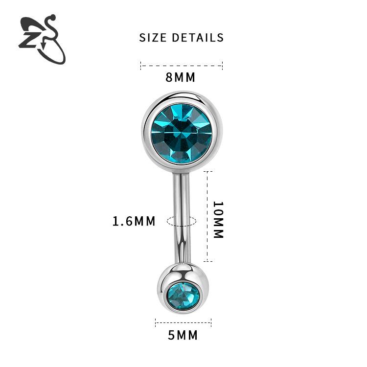 Cross-Border Titanium Steel Zircon Belly Button Ring Set with Double-Headed Design