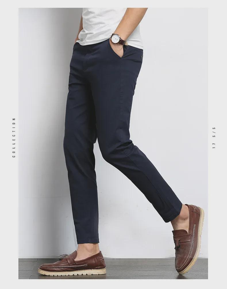 2022 Summer Men's Black Slim-Fit Nine-Point Casual Pants - Youth Solid Color Korean Style