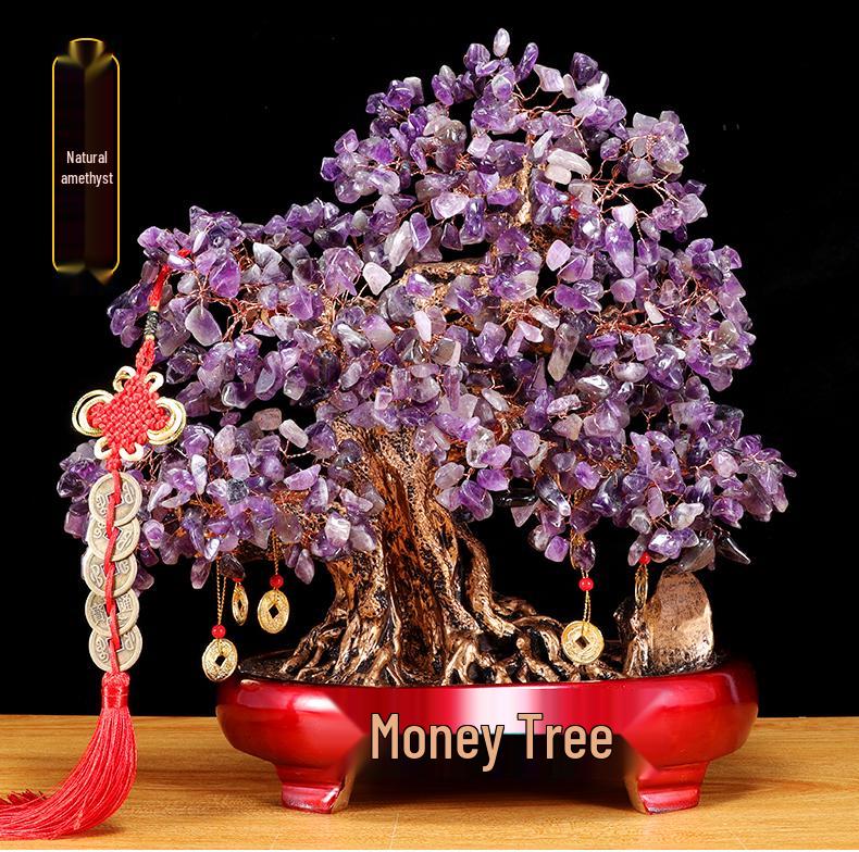 Amethyst Money Tree Ornament: Purple Wealth-Attracting Home Decor Gift