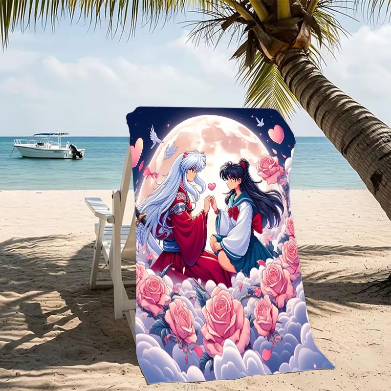 Beach Towel with Inuyasha & Kagome Pattern - soft,absorbent,machine washable Lightweight&Modern,swimming,Travel Essentials
