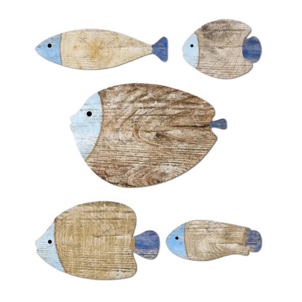 

5Pcs/Set Vintage Wooden Fish Wall Decoration Nautical Coastal Ocean Theme Hanging Ornament Beach Lake House Bathroom Wall Art