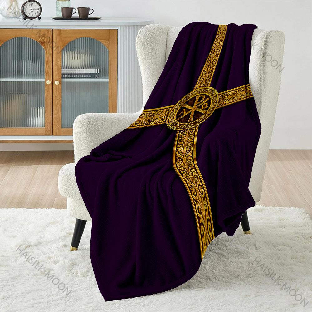 Purple background gold cross design Print Believer Pray blanket Warm soft flannel material suitable for all seasons luxury gift