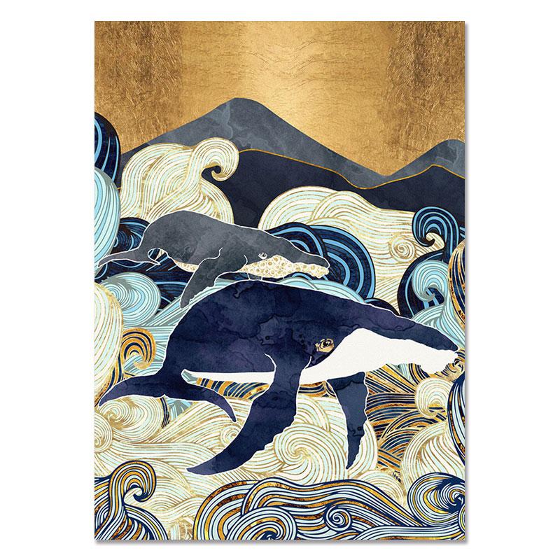 Mountain Sea Forest Whale Abstract Landscape Wall Art Canvas Painting Nordic Posters Prints Wall Pictures For Living Room Decor