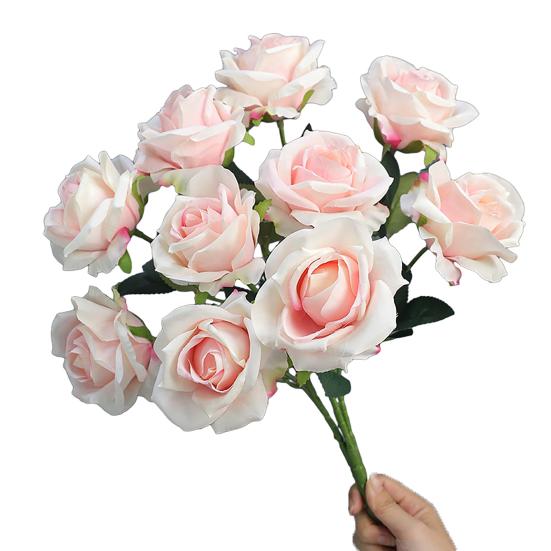 Artificial Rose 10 Head UV Resistant Fake Silk Flower Valentine's Day Wedding Party Table Centerpiece DIY Vase Faux Bloom Decoration