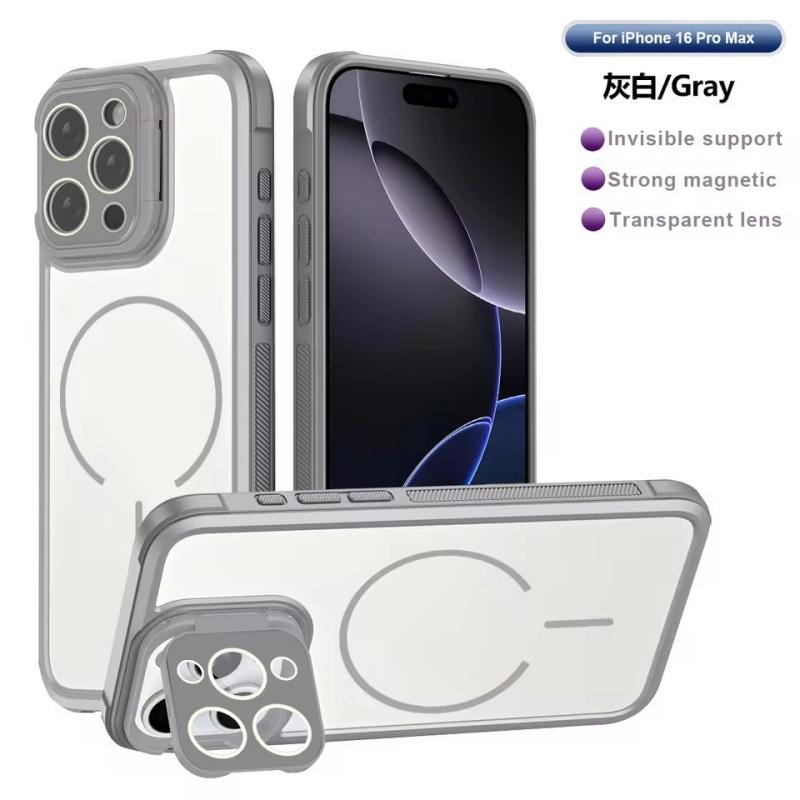 Luxury For Magsafe Glass Crystal Camera Protect Stand Holder Case for iPhone 17 Air 16 15 14 Plus 13 12 Pro Max 11 Armor Cover