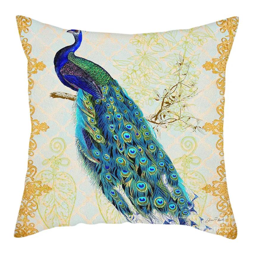 Animal Series Blue Bird Print Cushion Cover Art Painting Bird Polyester Pillow Case For Sofa Bed Pillow Cover Home Decor 45X45Cm