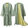 Ropa de dormir de algodón puro para parejas Kimono Bata de baño Manga larga Cuello en V Ropa de noche con cinturón y bolsillo Ropa para el hogar para hombres y mujeres