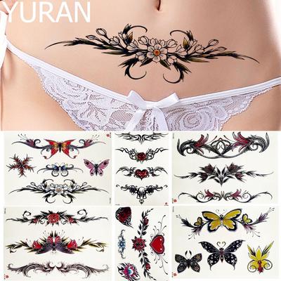 1 peça adesivos de tatuagens de tulipa preta mulheres braço arte pulseira tatuagem temporária borboleta rosa correntes no peito