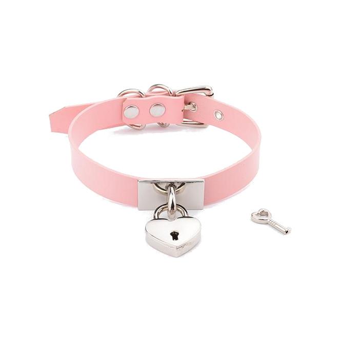 Leather Collar Locket Love Heart Harajuku  Sub Slave Punk Choker Collars & Leashes