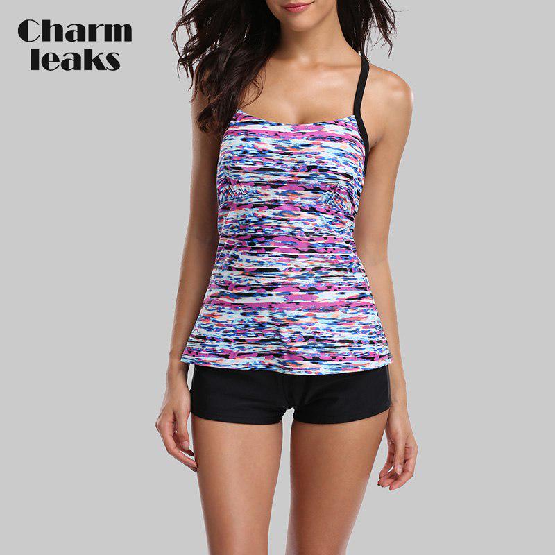 CHARMLEAKS Tankini Set Women Swimwear Leopard Swimsuits Backless Bathing Suit Beach Wear Bikini