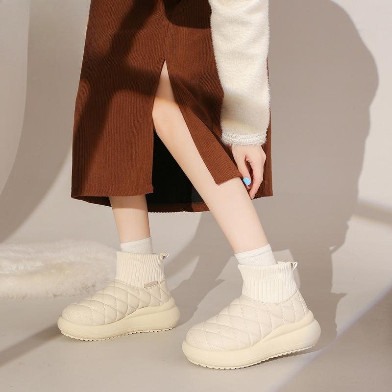Women's Large Size Soft Sole Winter Warm Fur One Anti-slip Snow Boots Padded Lined Ankle Boots Windproof Outdoor Sports Cotton Boots